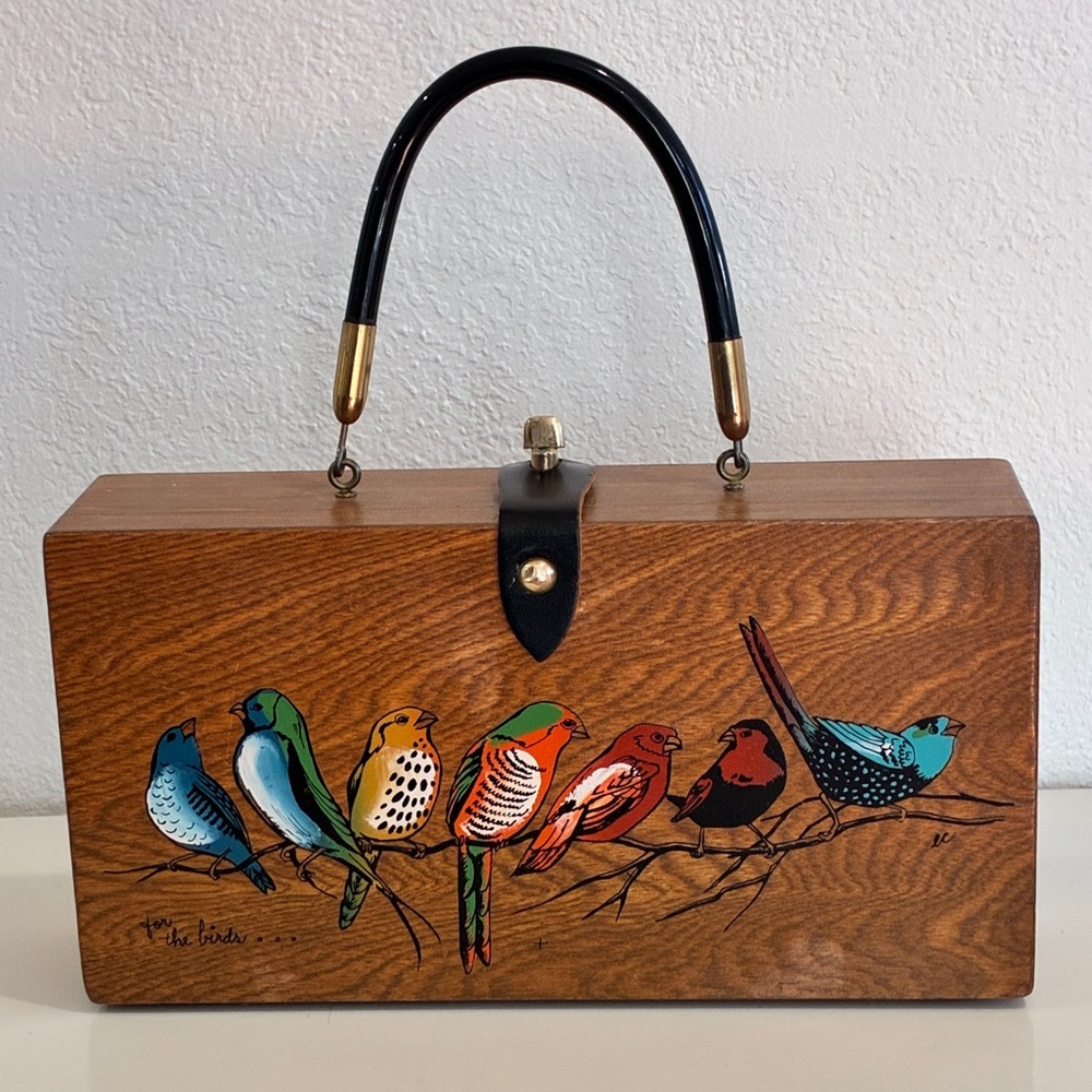 Vintage Enid Collins of Texas "For the Birds" Signed Wooden Box Bag Purse 60s